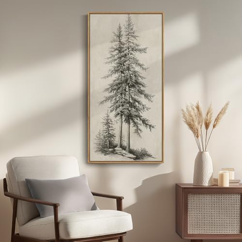 Framed Vertical Vintage Tree Sketch Wall Art - Image 3
