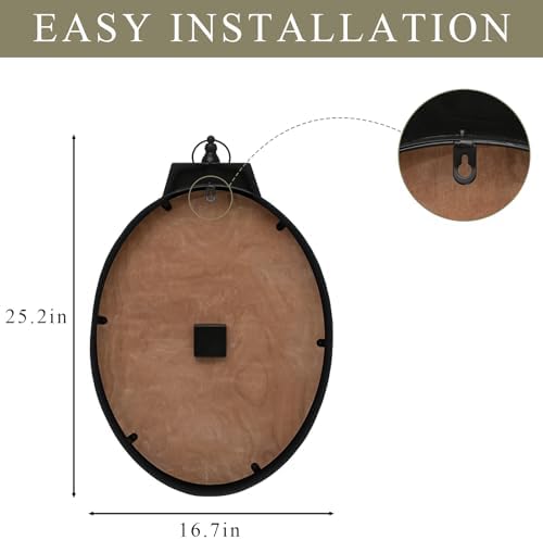 Large Oval Wall Clock 25 Inch, Rustic Farmhouse Wooden Decorative Clock - Image 4