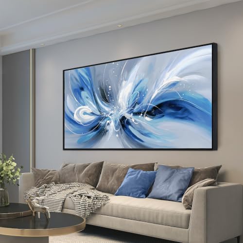 Blue White and Gray Abstract Canvas Wall Art by POMAIHUADE