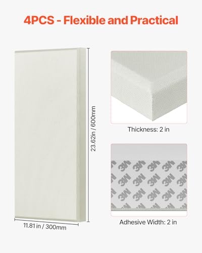 VEVOR 4 PCS Acoustic Panels, 2 inch Thick 23.6 x 11.8 inch Fiberglass Sound - Image 6