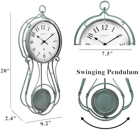 CLXEAST 20" Vintage Pendulum Wall Clock - Image 2
