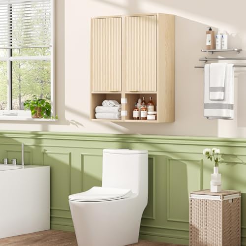 AKMAKM 59.1" Tall Slim Bathroom Storage Cabinet Oak, Freestanding or Wall - Image 3