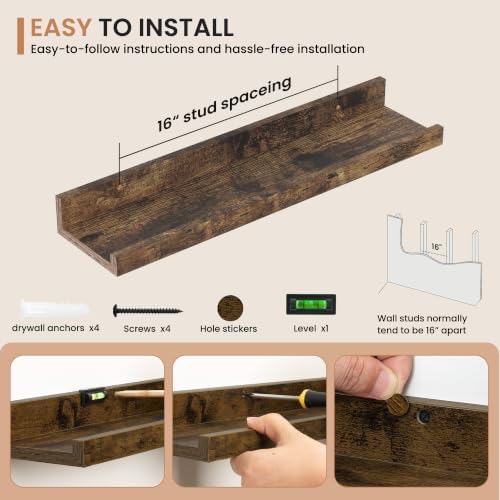 Dreamland Picture Ledge Shelf for Wall, Floating Shelves Set of 2, 20 inch Long - Image 4