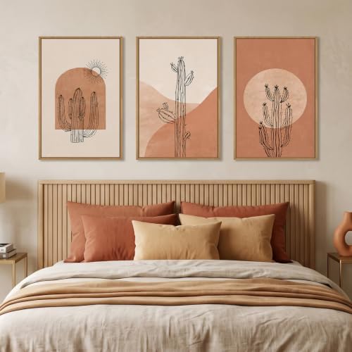 Large Boho Minimalist Cactus Framed Canvas Wall Art Set -24"x36"x3 - Image 4