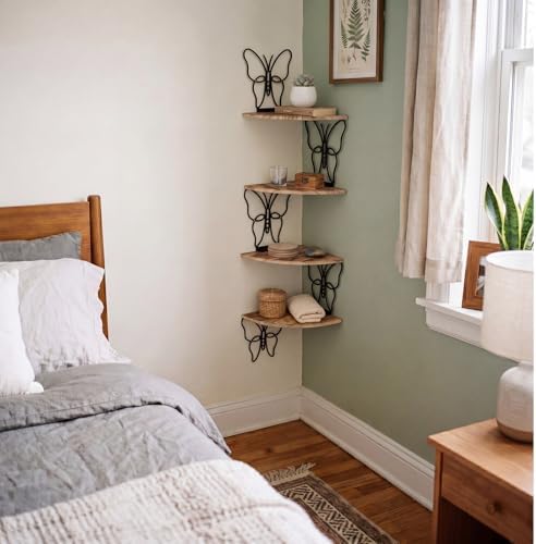 4 Tier Black Butterfly Wall Mount Corner Shelves Floating Corner - Image 6