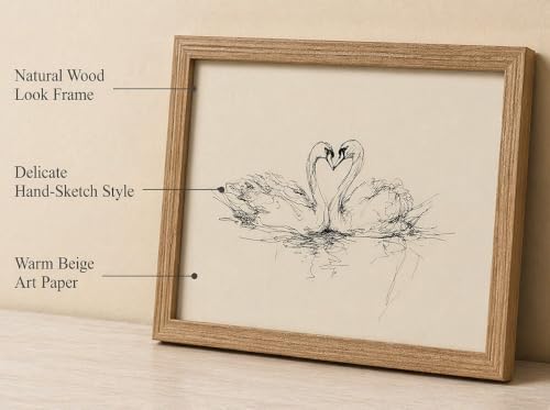 guajunsanh Framed Swans Sketch Wall Art-Vintage Couple Animal Drawing Print - Image 4
