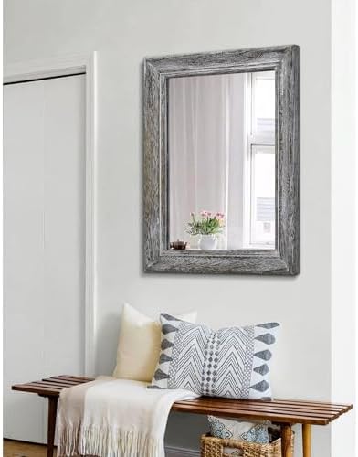 Large Rustic Wall Mirror with Wood Frame Farmhouse Rectangle Mirrors 26"x18" - Image 4