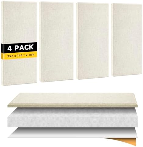 4 PCS 2" Thick Acoustic Panels, 23.6" x 11.8", Fiberglass Sound Absorbing Panels by Unknown