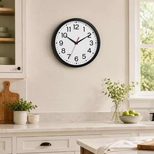 Roymnie 12 Inch Wall Clock, Battery Operated Silent Non Ticking Black - Image 5