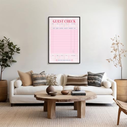 Pink Blank Guest Check Poster Trendy Retro Art Print Vintage Style Wall Art - Image 3