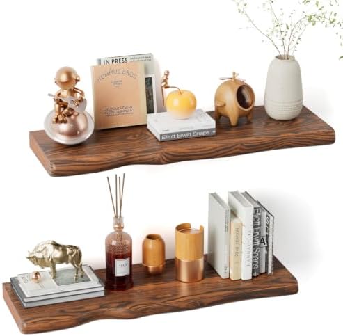 Organic Wavy Edge Floating Shelves, Hidden Brackets, 2 Pack 24 in by Unknown