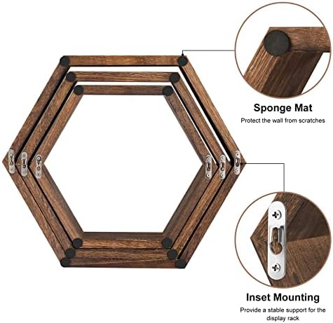 Hexagon Floating Shelves Set of 6 Farmhouse Honeycomb Wall Storage Shelf Wood - Image 5