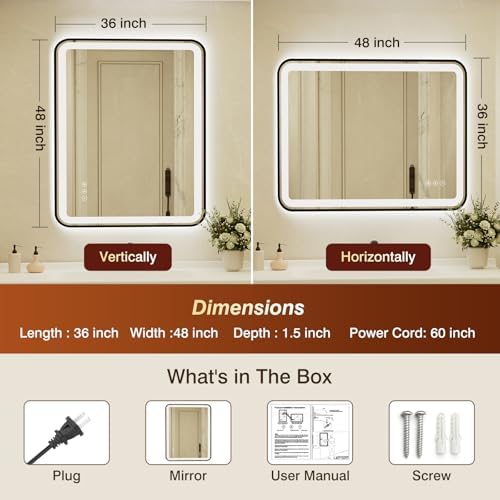36x48 Inch Black Framed LED Bathroom Mirror - Image 2