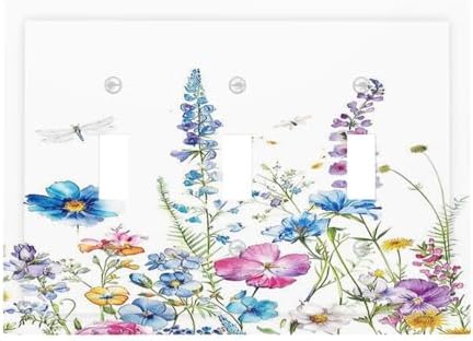 Decorative Switch Plates Boho Colorful Flowers Plants And Dragonflies 3 Gang by Lightswitchcovers
