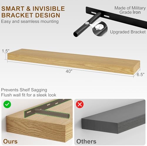 Fun Memories Floating Shelves for Wall, 40Inch Floating Shelves Set of 2 - Image 3