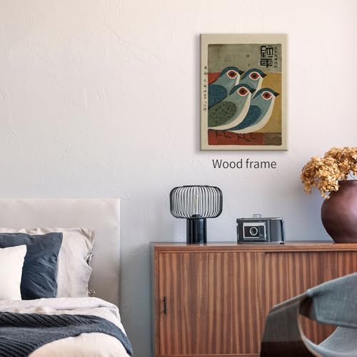 Mid Century Japanese Bird Wall Art Retro Blue Bird Canvas Poster 24x36 inch - Image 3