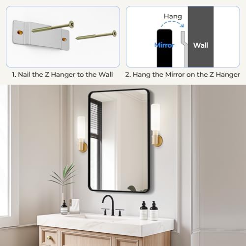 USHOWER Black Bathroom Mirrors for Over Sink 24 x 36 Inch - Image 5