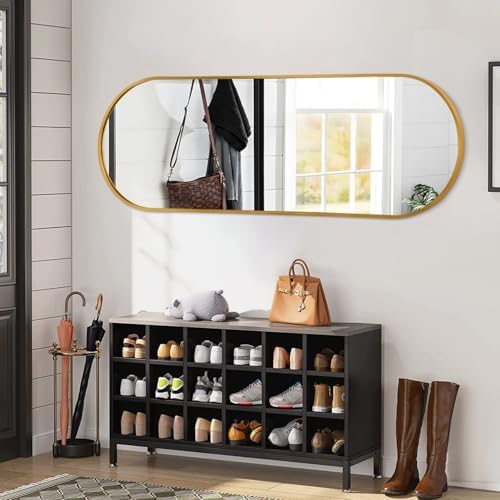 JJUUYOU Oval Full Length Bathroom Mirror Wall Mounted Mirror Gold Metal Mirrors - Image 7