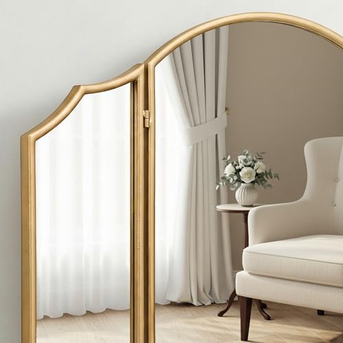 Besdomus Gold Scalloped Vanity Mirror: 36"x24" Three Sided Dresser Miror - Image 5