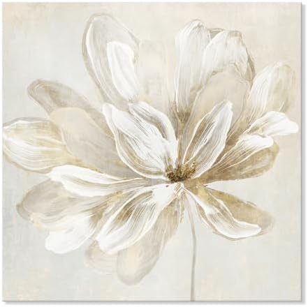 SEVEN WALL ARTS White Flower Wall Art Beige and Gold Blooming Flower Abstract by SEVENWALLARTS