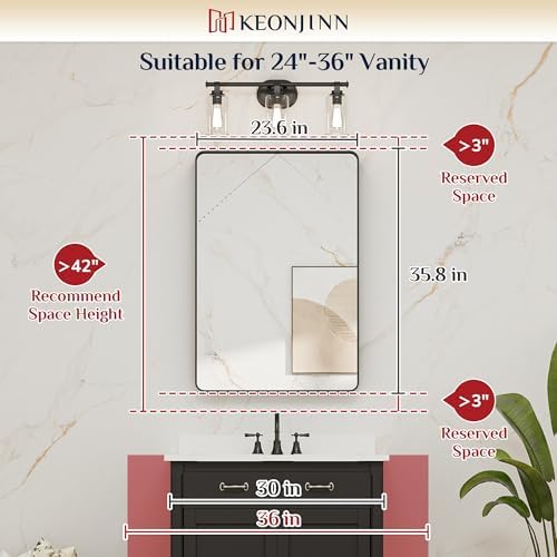 Keonjinn 24 x 36 Inch Black Vanity Mirror, Aluminum Frame Bathroom Mirror - Image 5