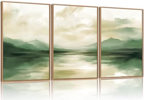 FWIEXA Sage Green Abstract Canvas Wall Art Set of 3, Framed Beige White by FWIEXA