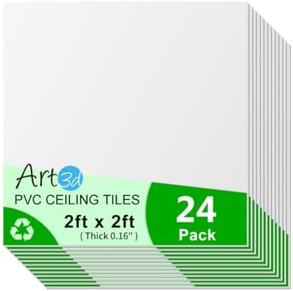 Art3d PVC Ceiling Tiles 24x24 in, 96 Sq.Ft by Art3d