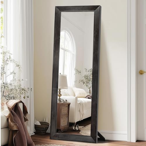 65x22in Full Length Mirror, Rustic Black Beveled Wood Frame by ABSWHLM