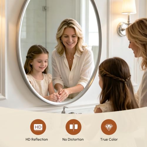USHOWER Brushed Nickel Oval Bathroom Mirror, 20x28 Inch Oval Mirror - Image 3