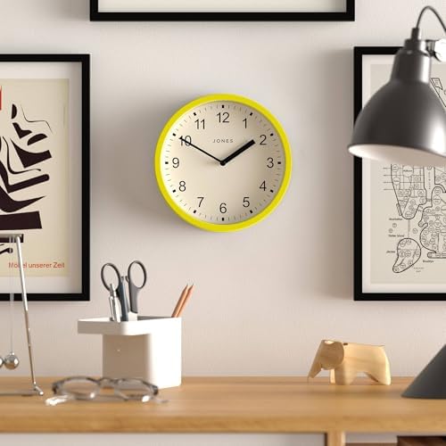 JONES CLOCKS® Spin wall Clock | Small Modern Round Clock | 8" | Yellow | Easy - Image 2