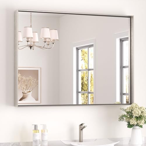 Keonjinn 40x30 Inch Brushed Nickel Bathroom Mirror by Keonjinn