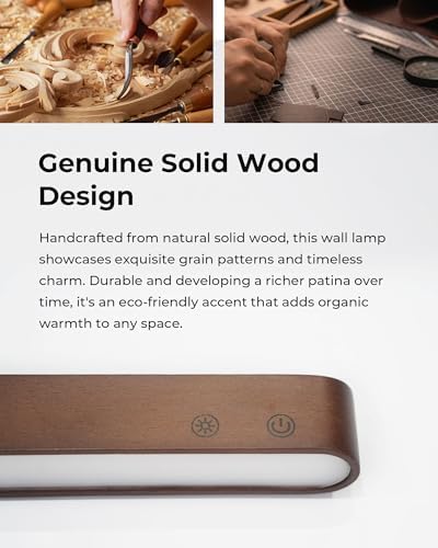 Rechargeable Wall Sconces Set of Two, Walnut Wood Battery Operated Wall Sconce - Image 4
