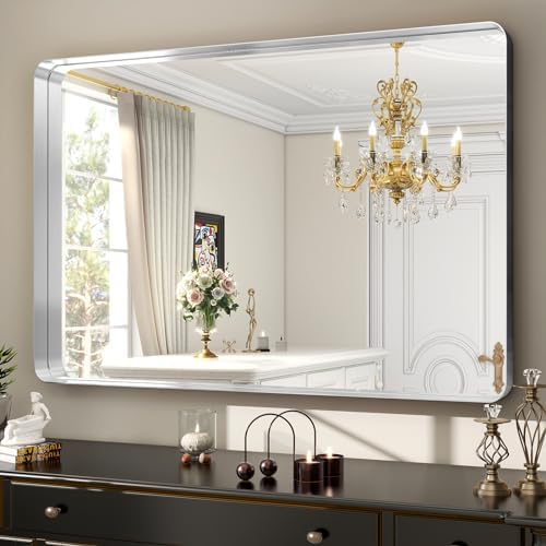 Easly Silver Bathroom Mirror for Wall, 40x30 Inch Rectangular Aluminum Alloy - Image 2