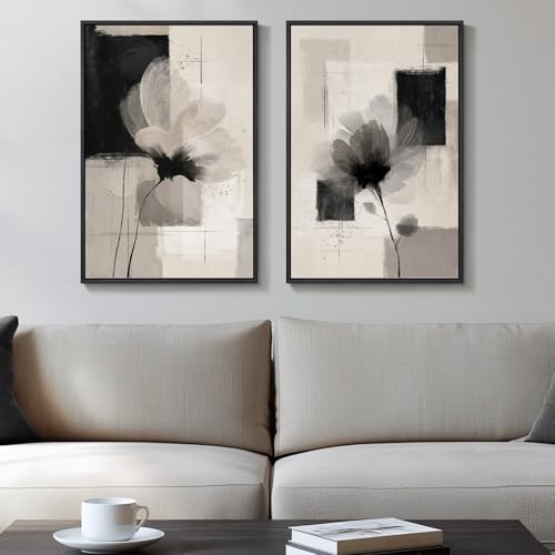 Framed Neutral Abstract Floral Wall Art Decor by Cuspin