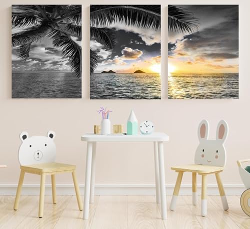 Yxbhhym Sunset Beach Canvas Wall Art Bathroom Black and White Coastal Wall - Image 2