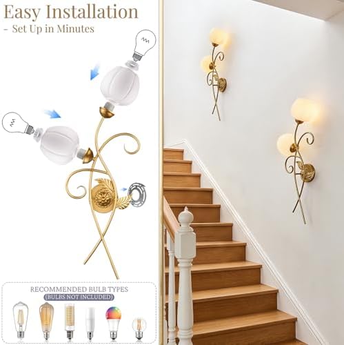 Gold Wall Sconce 2-Light Vintage Wall Lamp - Image 5
