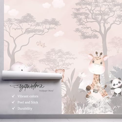 YQWDMX - Pink Safari Peel and Stick Wallpaper Jungle murals - Image 4