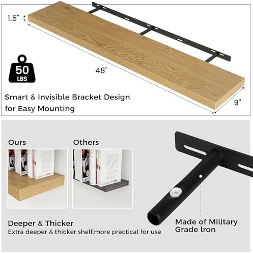 Venusmiles 48" Wide x 9" Deep Floating Shelves - Image 2
