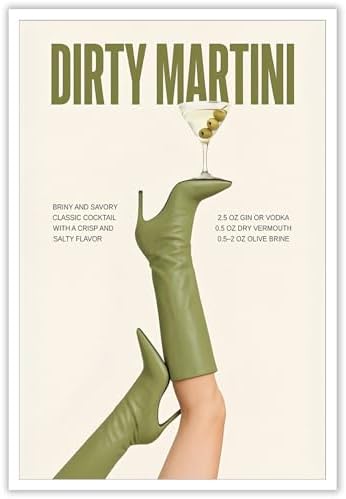 Green Cowgirl Boots Canvas Wall Art Trendy Olive Martini Print Poster Preppy by Unknown