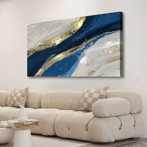 Abstract Canvas Wall Art for Living room Office Bedroom Golden Blue Wall Art by HaichuangDecorArt