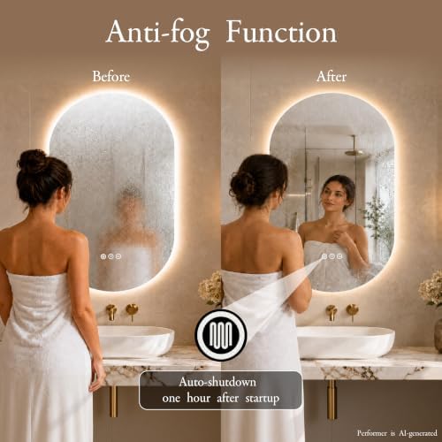 Pill-Shaped Backlit LED Mirror 24"x36" – Anti Fog Dimmable 3-Color Temp - Image 3