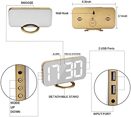 SZELAM Digital Alarm Clock, LED and Mirror Desk Clock Large Display, - Image 5