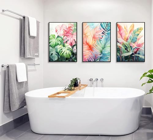Uofnvrji 3pcs Tropical Botanical Monstera Leaves Canvas Wall Art - Image 2