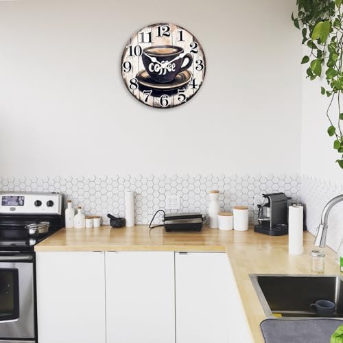 12 Inch Coffee Sign Kitchen Wall Clock, Rustic Wall Clocks Battery Operated - Image 4