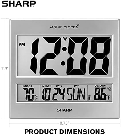 Sharp Atomic Digital Wall Clock, Indoor/Outdoor Temp Sensor - Image 5