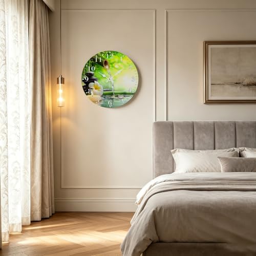 12" Silent Wall Clock, Round Wall Clock, Zen Stones and Flowers - Image 6