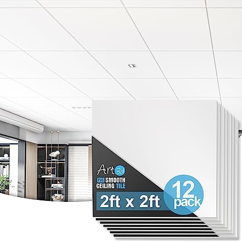 Art3d 12-Pack Smooth Drop Ceiling Tiles, No Sag and Breakage by Art3d