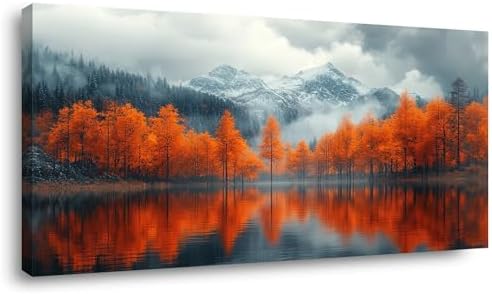 Lasdel Beautiful Autumn Lakeside Forest Landscape Wall Art by Lasdel
