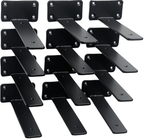 12 Pack - 7 inch Black Hidden L Shelf Bracket Iron Floating Shelf Brackets by MHMYDZ