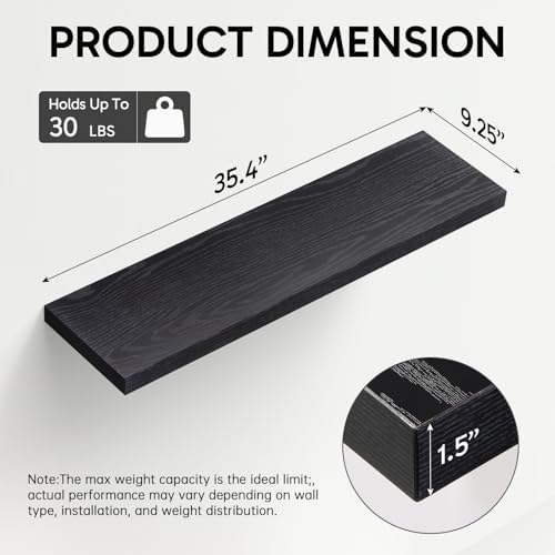BAYKA Black Floating Shelves 35.4in, Wall Mounted - Image 3